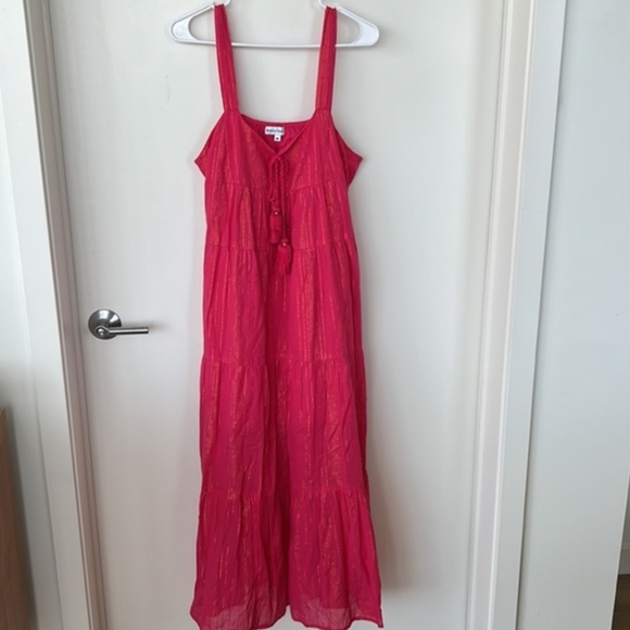 Karina Grimaldi Belle Maxi Dress in Hot Pink Cherry Metallic Summer Vacation - Picture 8 of 10